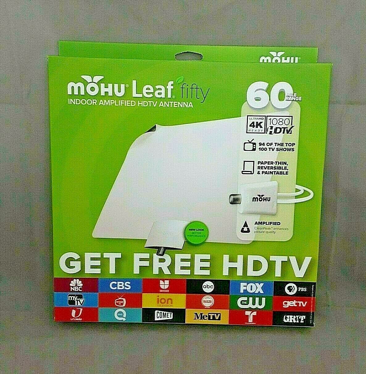 Mohu - Leaf Fifty Amplified Indoor HDTV Antenna 60 Mile Range MH-110584