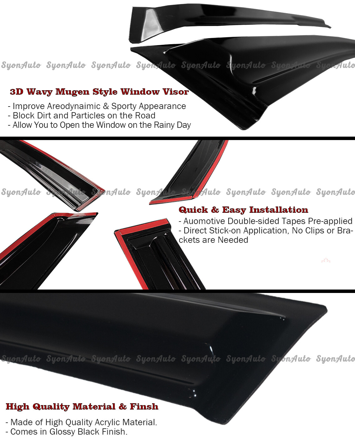 FITS 2012-2015 HONDA CIVIC SEDAN JDM 3D WAVY MUGEN STYLE WINDOW VISOR RAIN GUARD