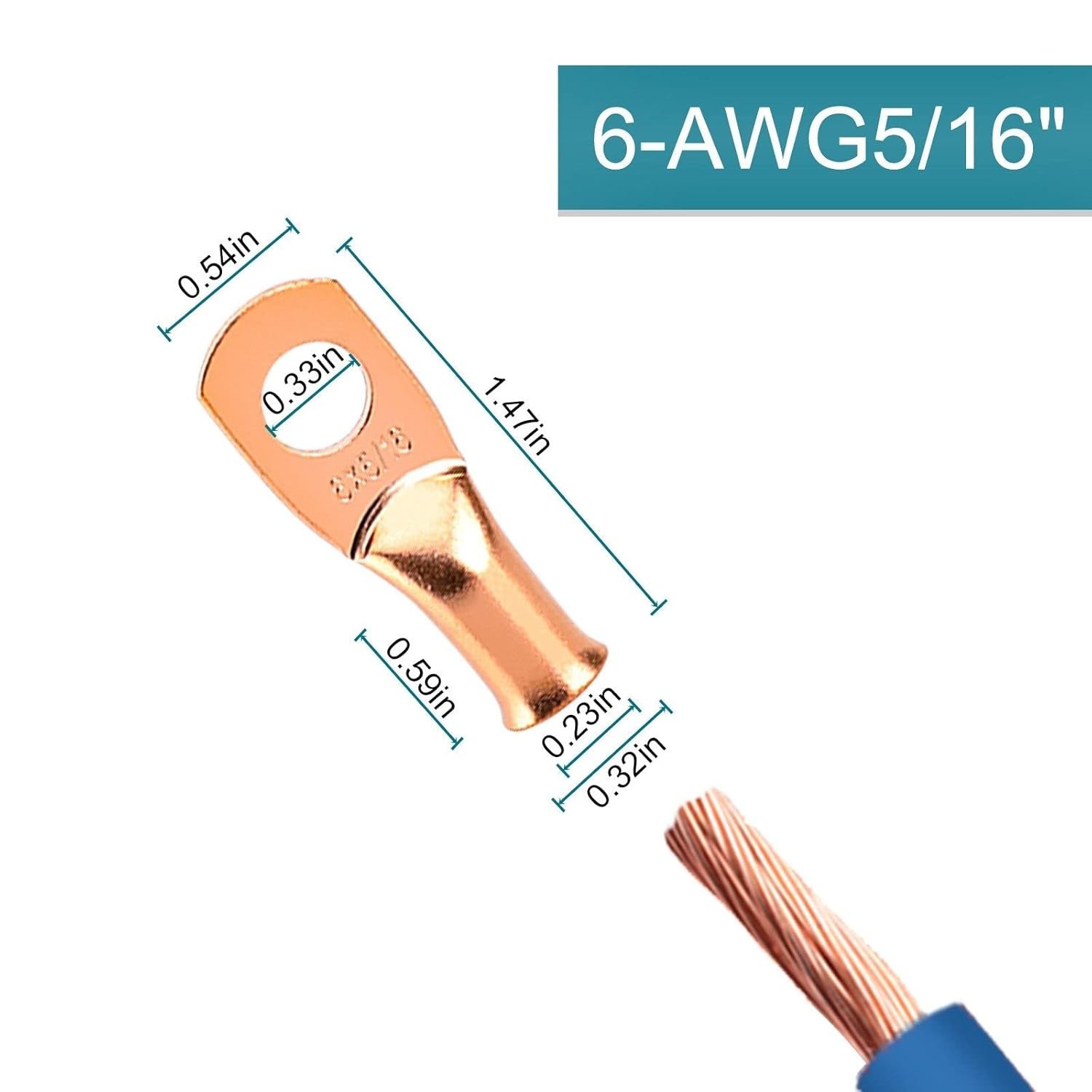 Battery Cable Lugs Copper Heat Shrink 10Pcs 6Gauge 5/16in Power Use