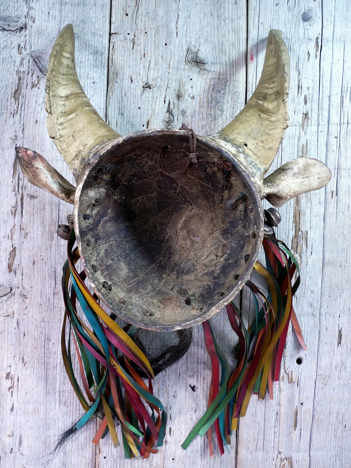 Coconut Goat Mask with Hair Beard Real Horns Handmade Guerrero Mexican Folk Art