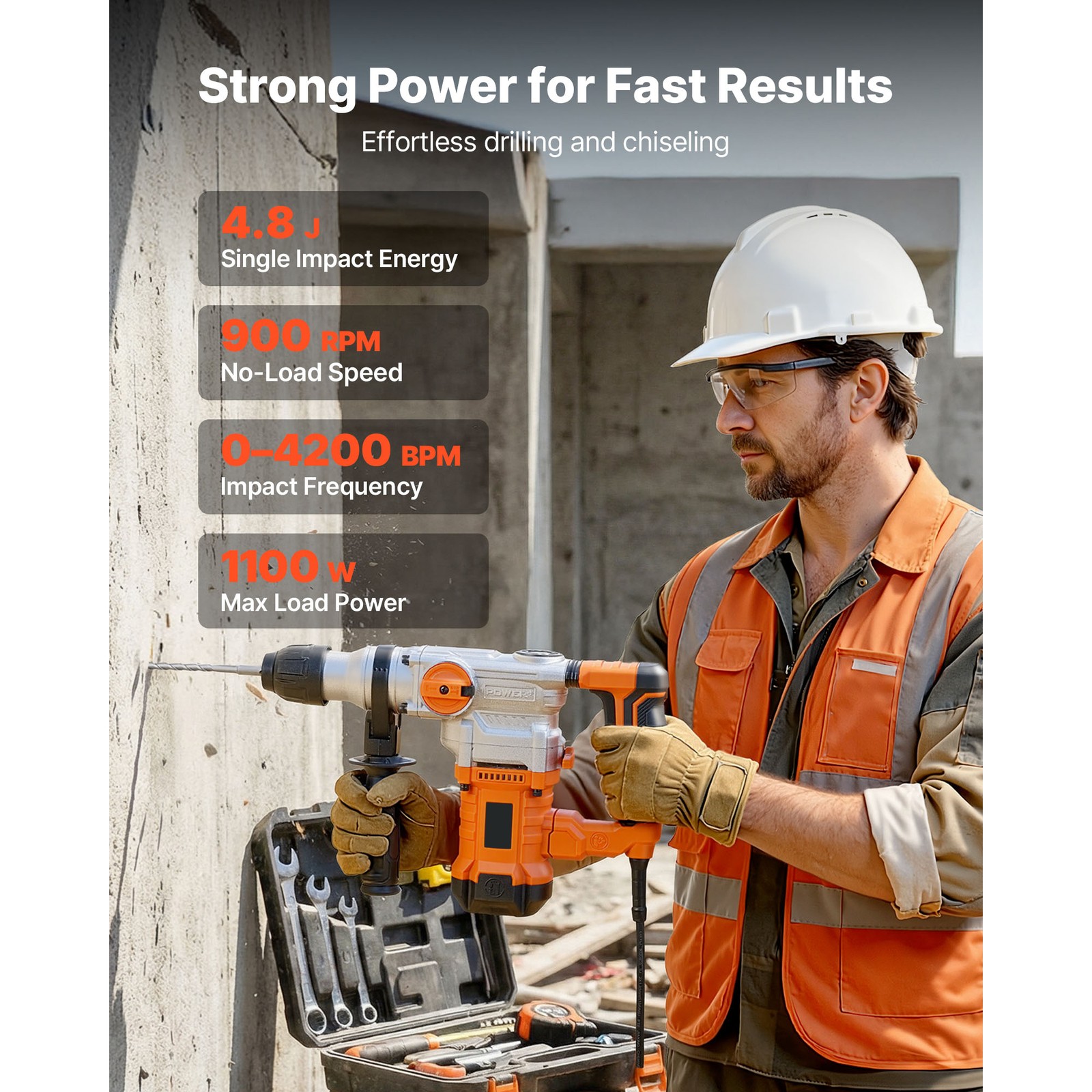 Uimoso Rotary Hammer Drill 1-1/8 in SDS-Plus Electric for Concrete and Masonry