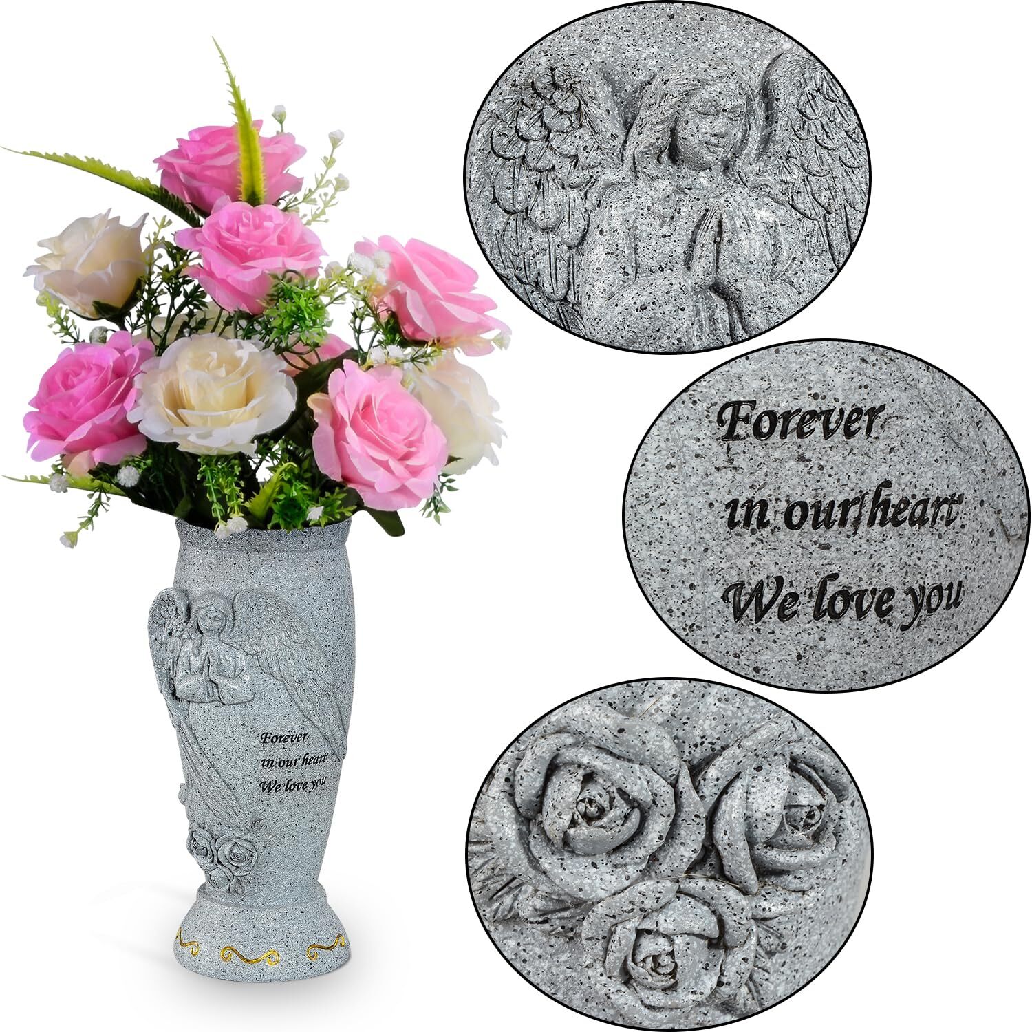 Cemetery Vase Memorial Grave Vase with Ground Spikes Angel Vases for Fresh/
