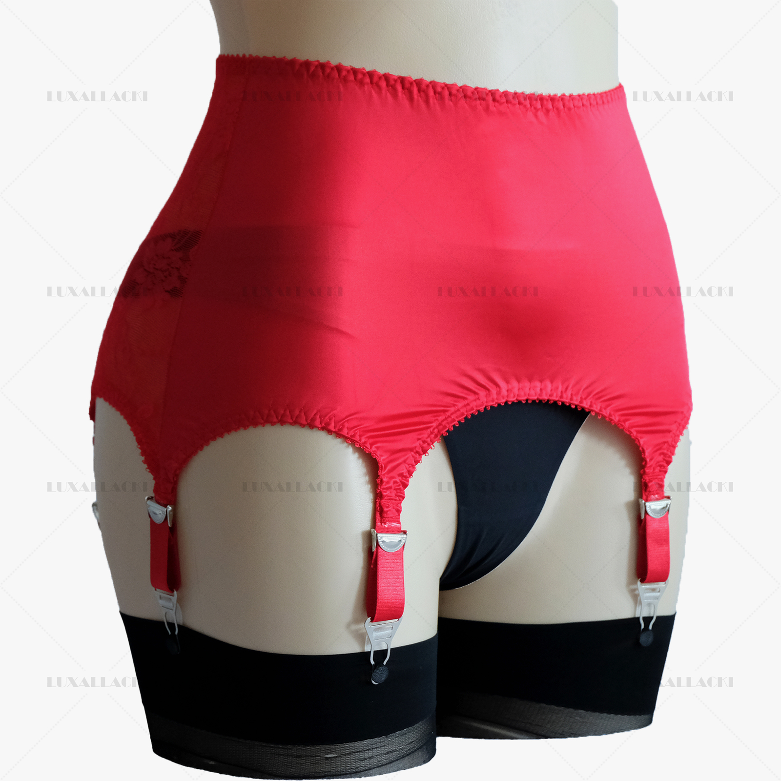 Luxallacki Classic Satin Lace Garter Belt 6 Straps Sexy Waist Girdle (3 Colors)