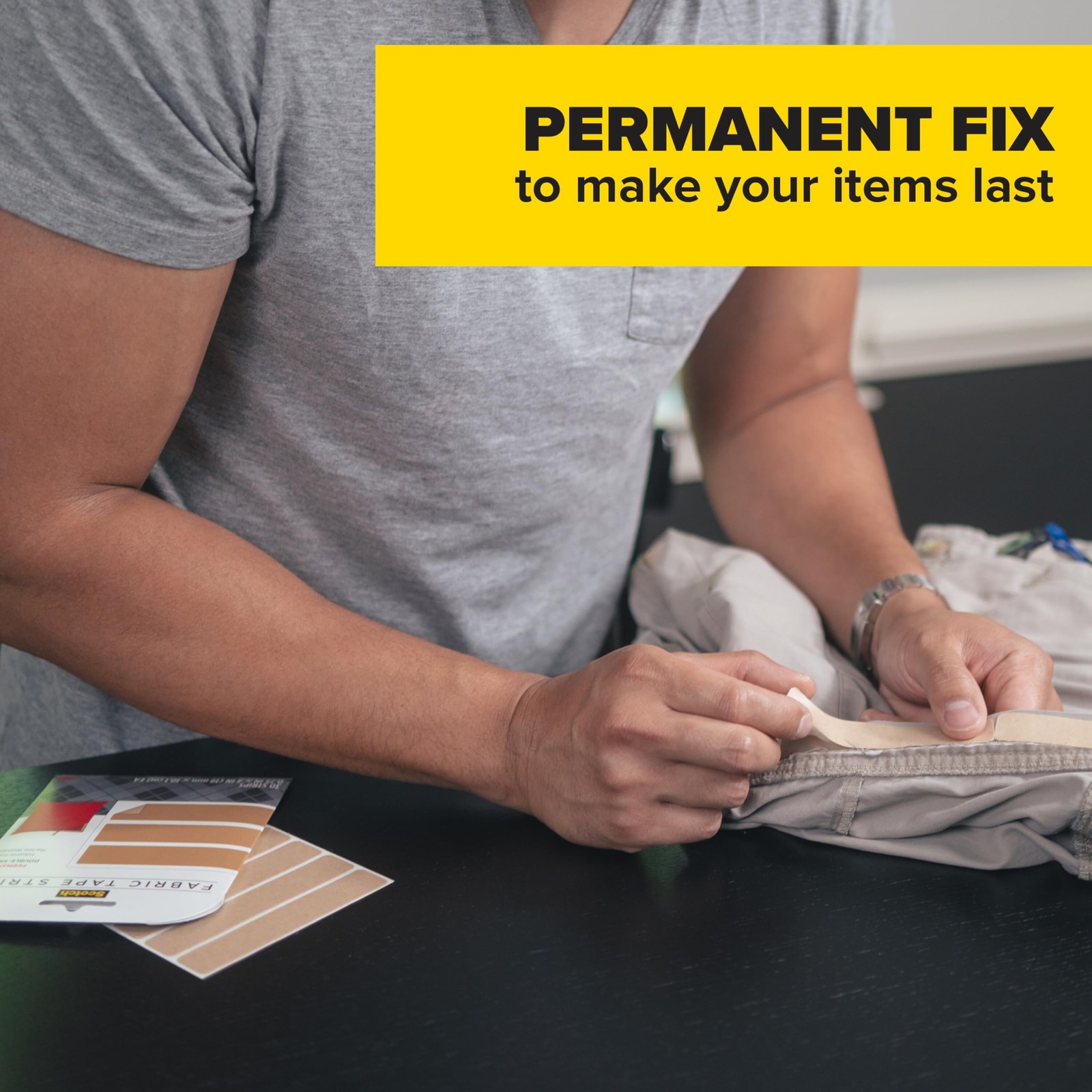 Scotch Permanent Fabric Tape Strips, 0.75 in. in x 4 x 0.01 in, Clear