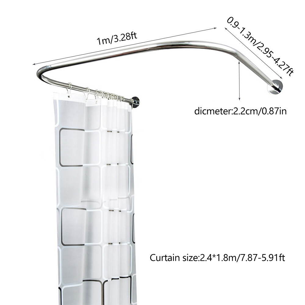 Stainless Steel Shower Curtain Rod 80-130 Cm with 9.8ft*6.6ft Curtain
