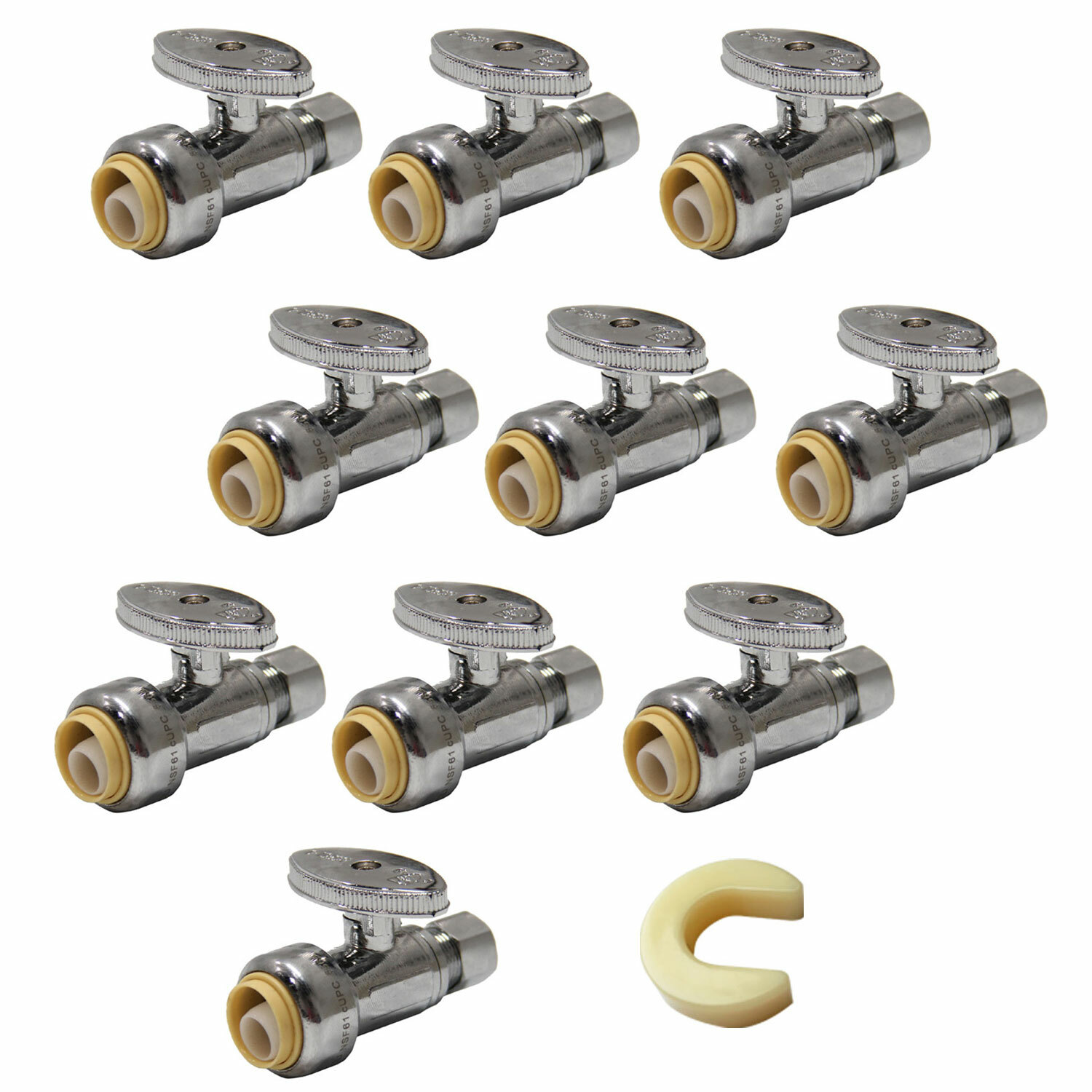 EFIELD 10 PCS 1/2" PUSH FIT X 3/8" OD STRAIGHT VALVE 1/4TURN With TOOL LEAD FREE