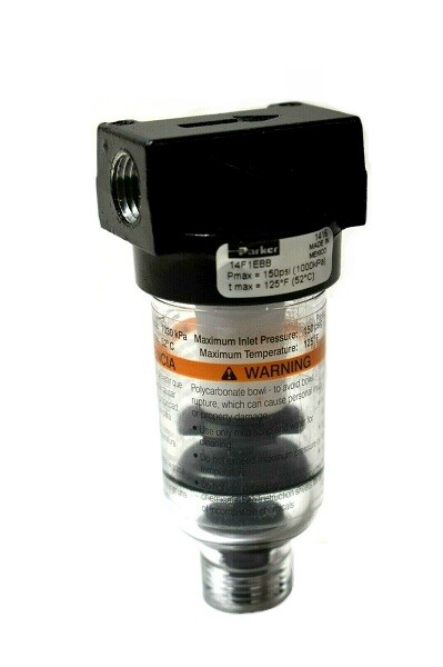 Parker 14F1EBB Miniature Particulate Filter 1/4" NPT Port, Auto Drain Less Barb