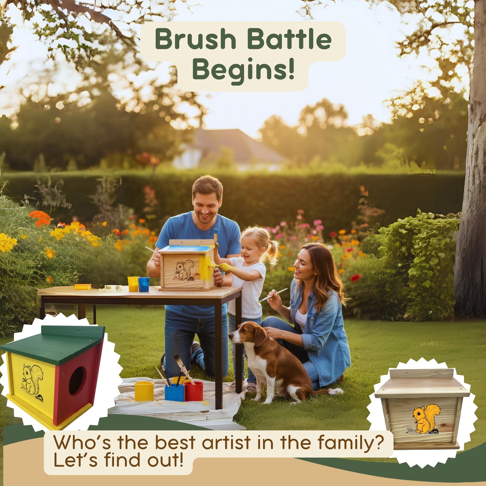 MrHN Small Squirrel House - Easy Assembly Nesting Box for Outside Wildlife