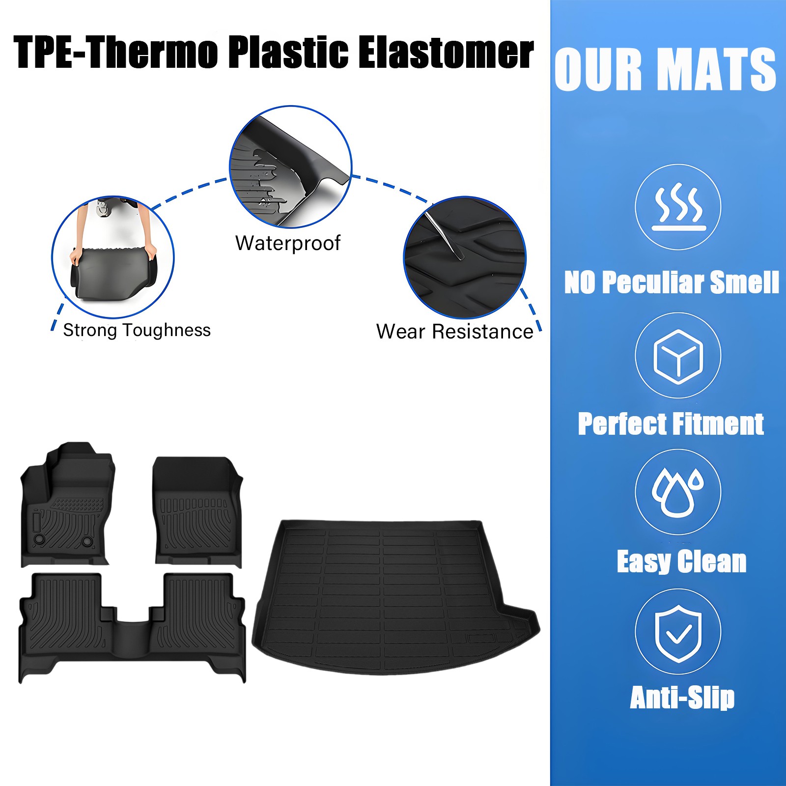 TPE Front & Rear Floor Mats / Trunk Cargo Liners Set For 2013-2019 Ford Escape