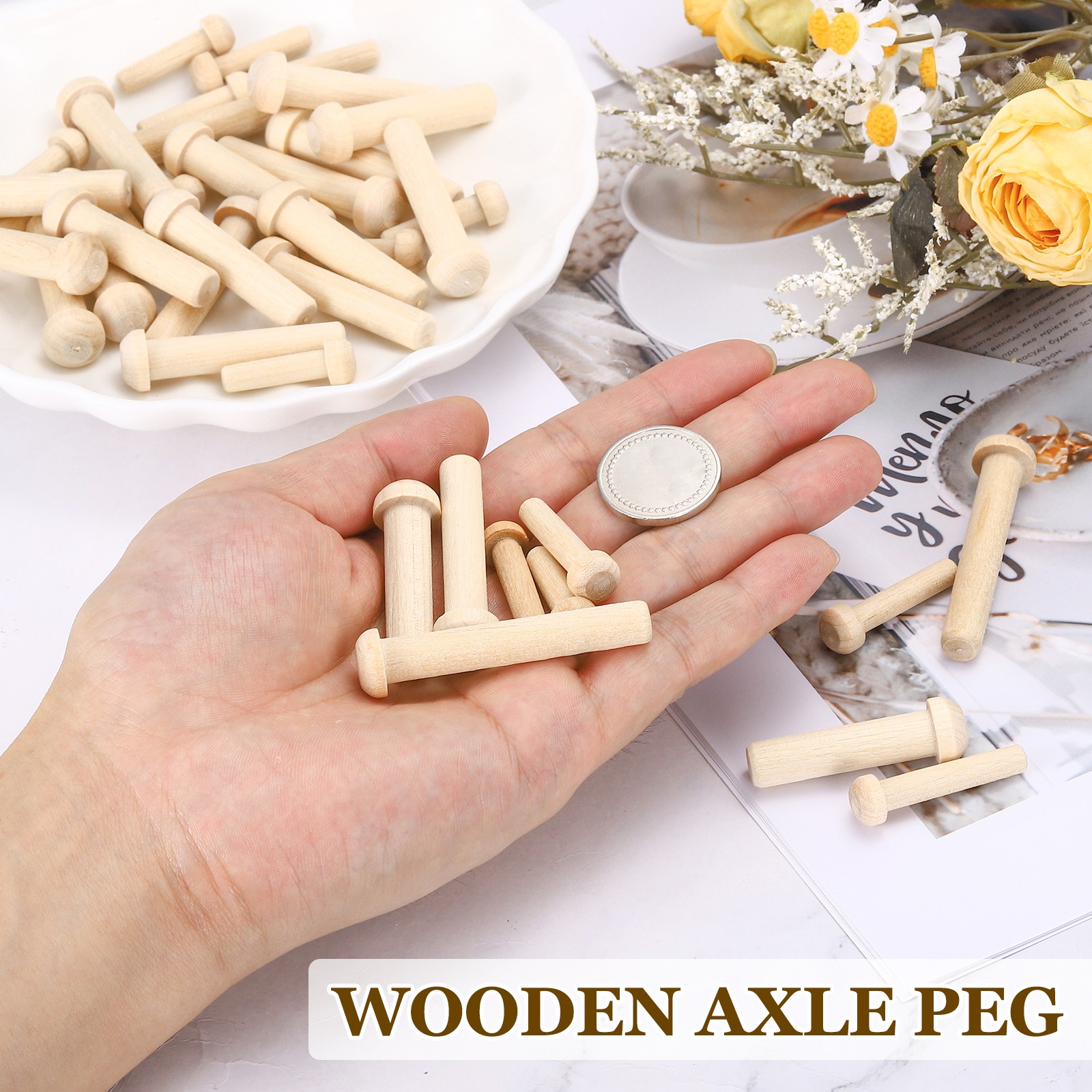 Wood Axle Pegs 5/16" Dia. 1-5/8" Length Wooden Wheels Shaft 50pcs