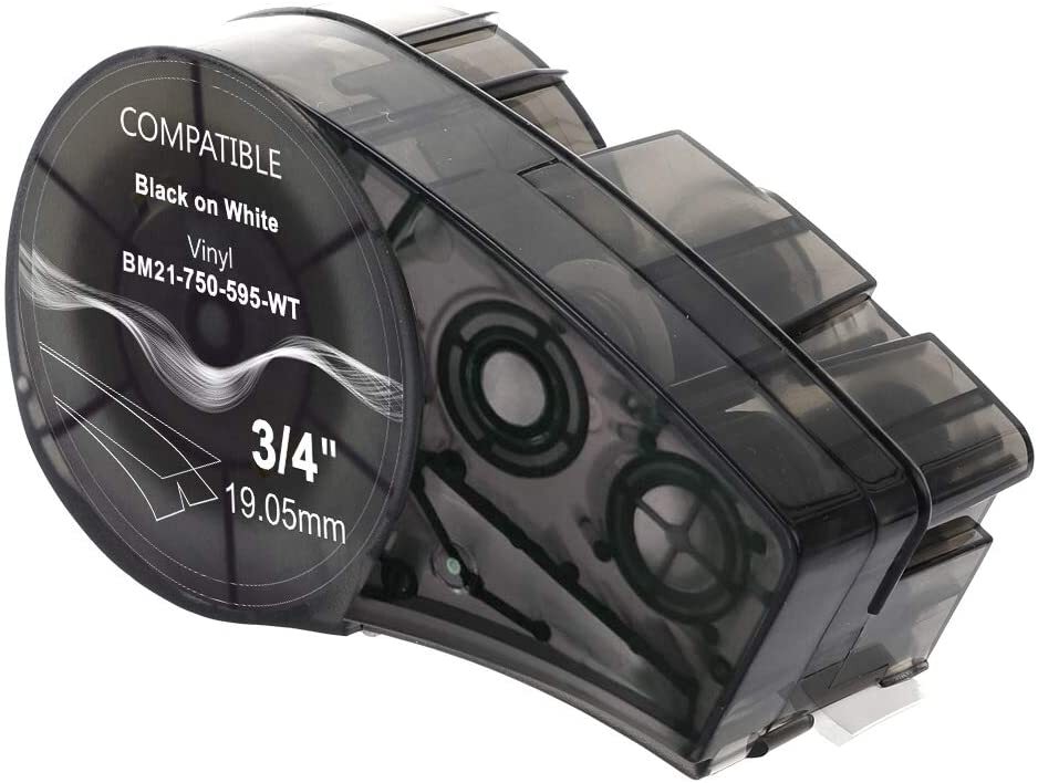 10PK For Brady BMP21 Label Cartridge M21-750-595-WT Black/White Vinyl 3/4" x21'