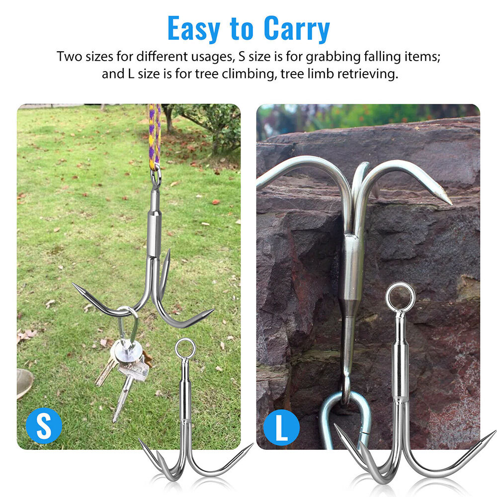 Grappling Hook 3Claw Climbing Hook Stainless Steel Grapnel Hook Small/Large size