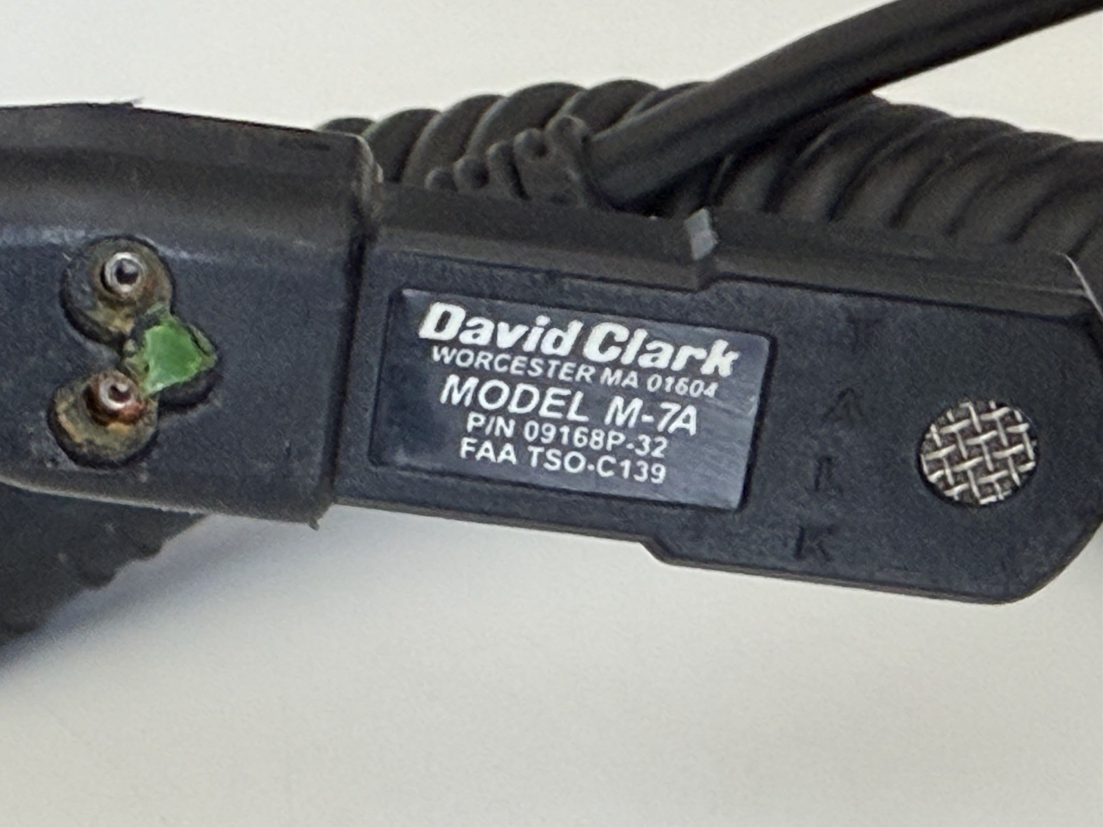 David Clark Aviation Headset Model H10-26 Noise Cancelling Microphone M7A