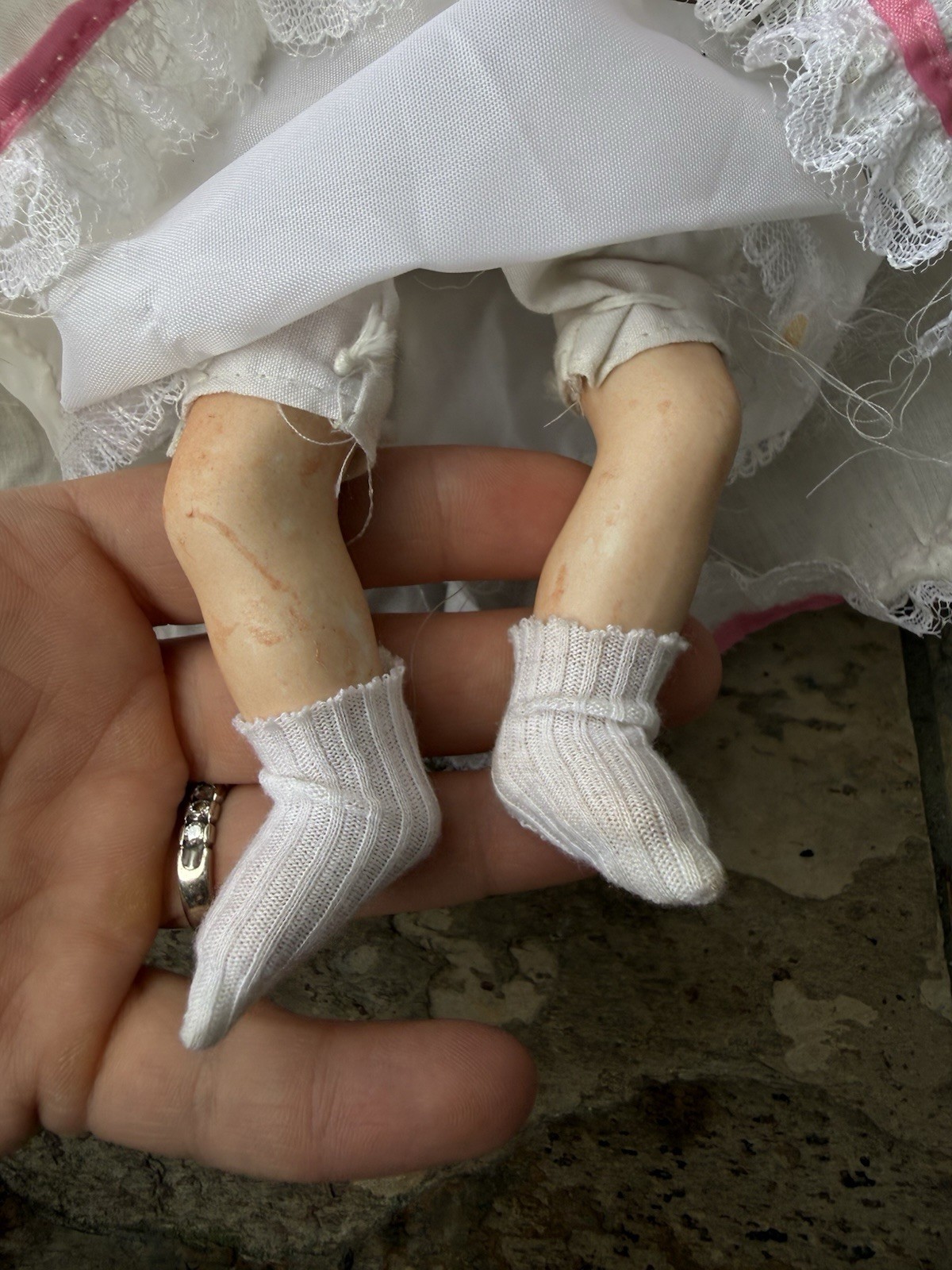 Vintage 13” Three Faced Bisque Porcelain Doll With Bonnet Triple Head Taiwan