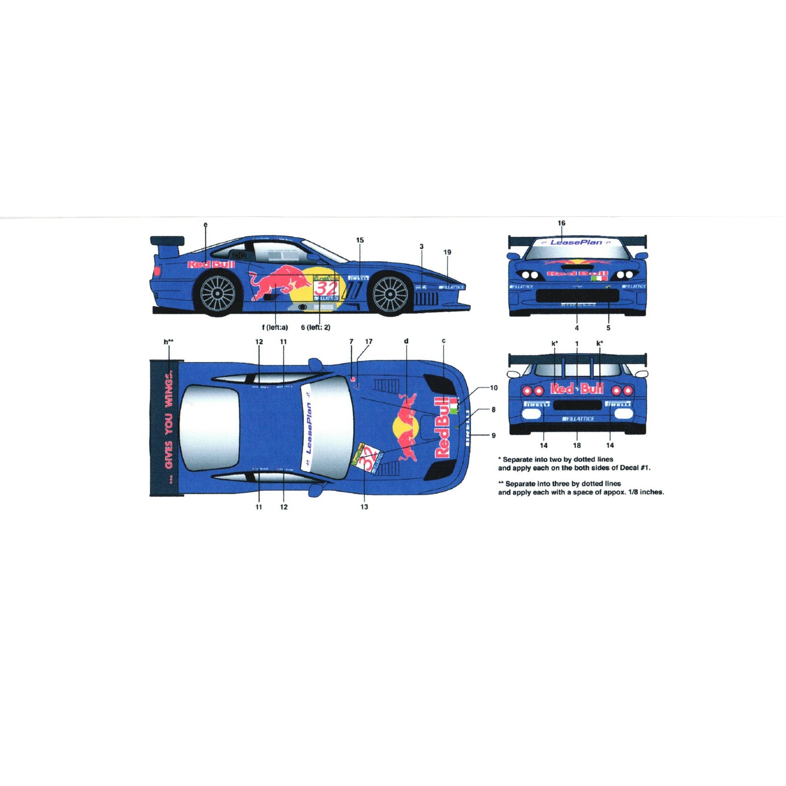 Red Bull Racing Decals Porsche 996 GT3 Ferrari 360 550 GT Cartograf FIA Daytona