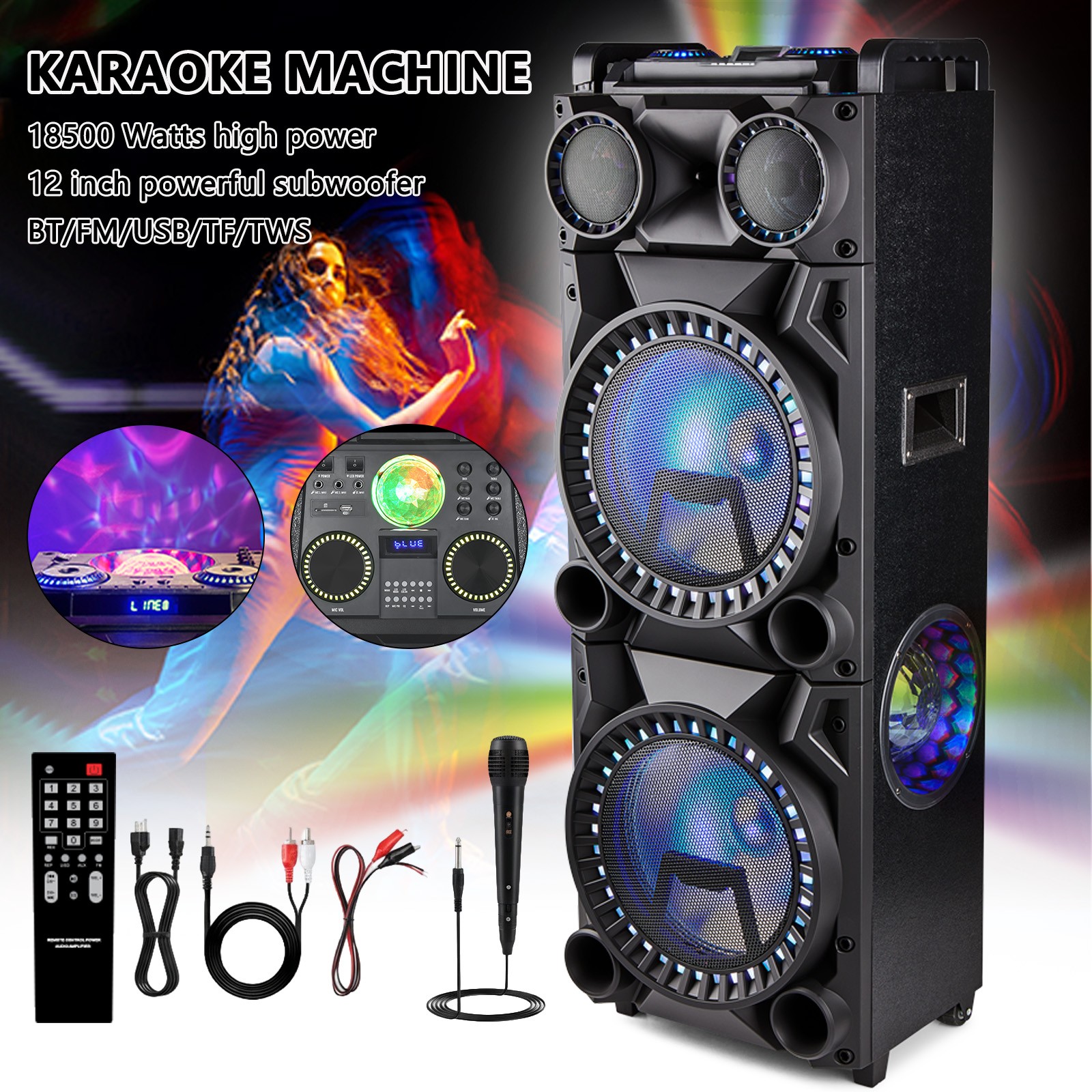 18500W Portable Bluetooth Speaker Sub woofer Heavy Bass Sound Party System w/Mic