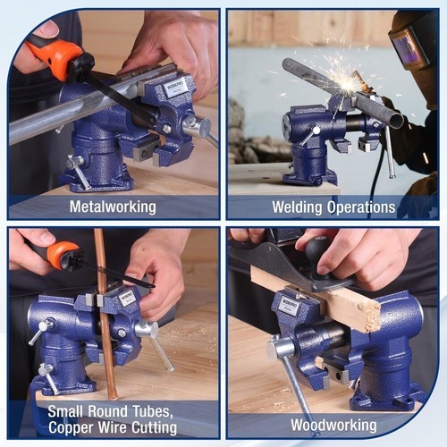 WORKPRO Portable Dual Jaws Table Vises 2.5"&1.5" 360° Swivel Clamp-On Bench Vise