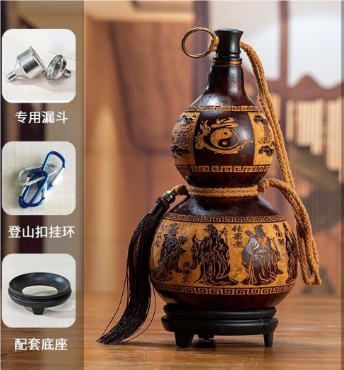 Natural Gourd Hip Flask for Alcohol Pocket Bottle Drinkware Funnel