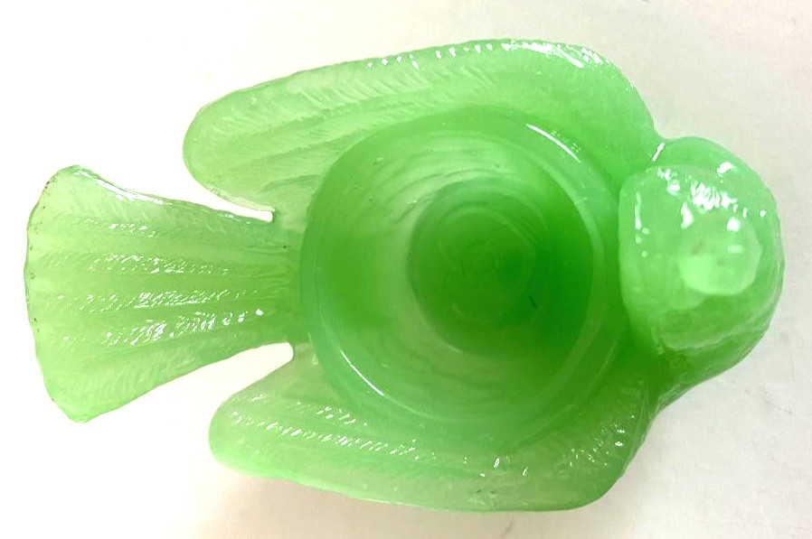 VTG Degenhart Green Jadite Bird w/ Berry Salt Dip/Cellar ~ EUC