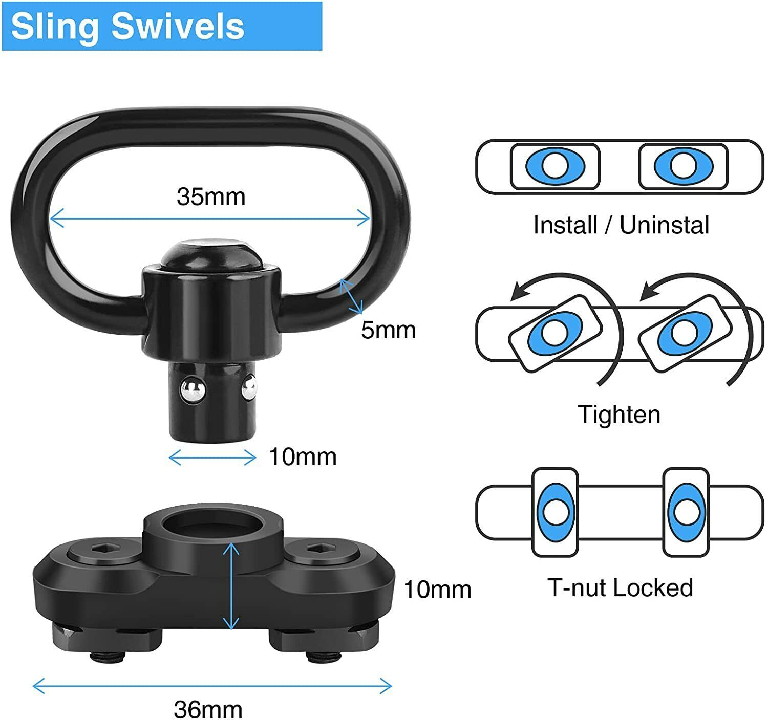 Tactical 2 Point Sling QD Swivel Rifle Adjustable Gun Sling Strap w/ MLOK Swivel