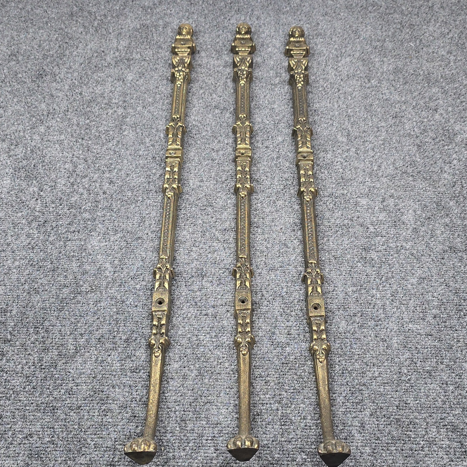Antique Furniture Legs Ornate Brass Set Of 3 Claw Feet Figural Faces 29”