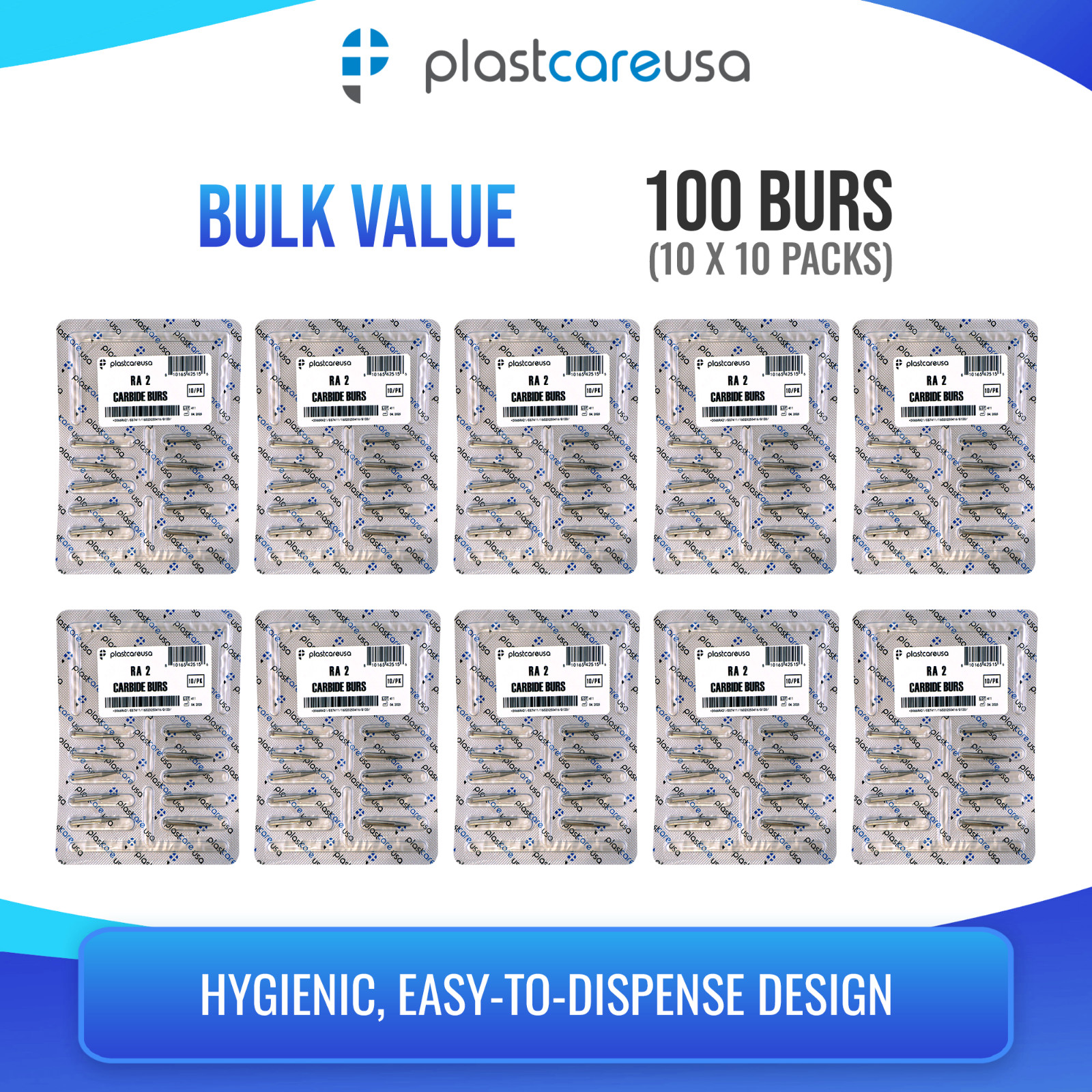 Dental Carbide Burs FG & RA for High & Low Speed, by PlastCare USA (Choose Qty)