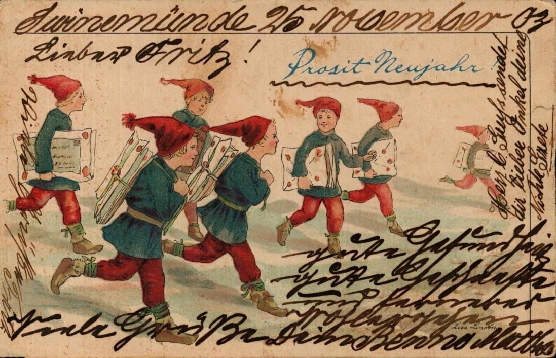 1907 German Illustrated New Year Postcard – Swinemünde to Guatemala Postcard