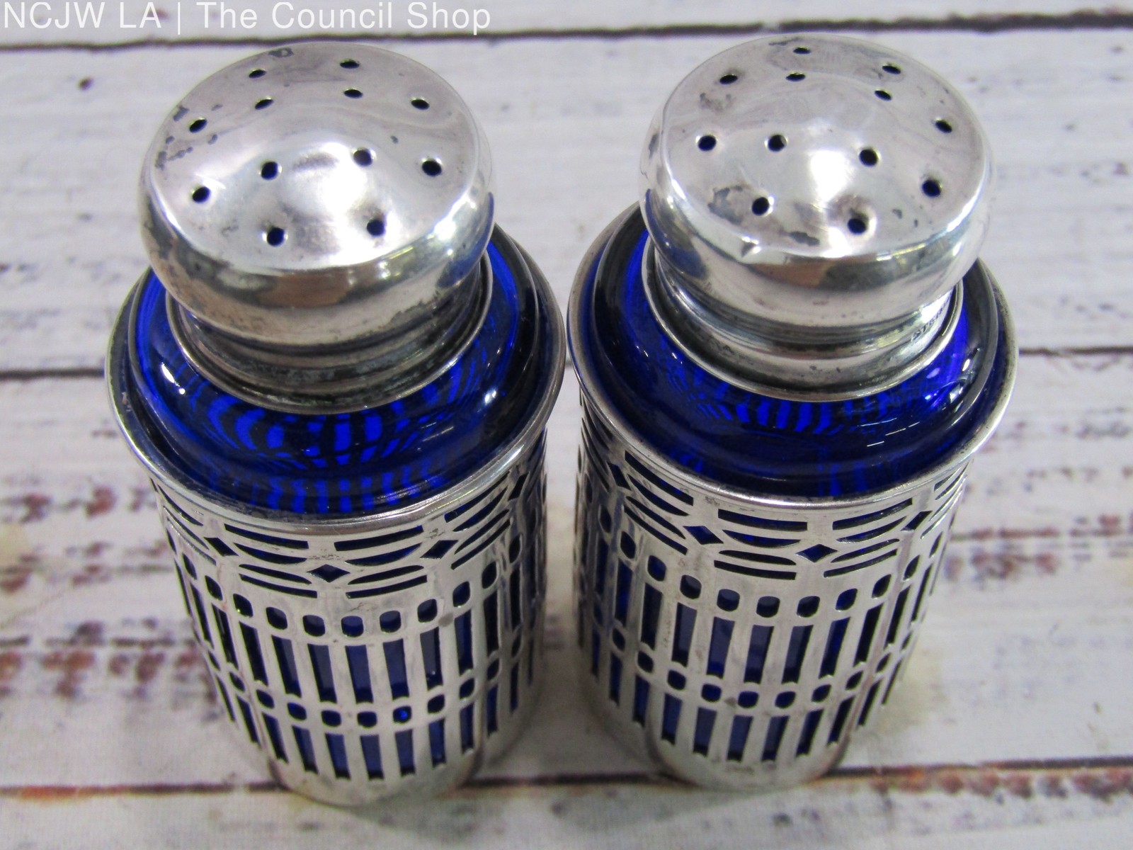 Vintage GHF Sterling Silver Cobalt Blue Salt & Pepper Shakers