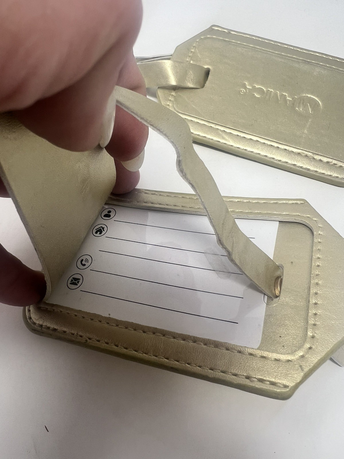 Miamica My Tag My Bag Luggage Tag 2 Piece Set Faux Leather Metallic Gold