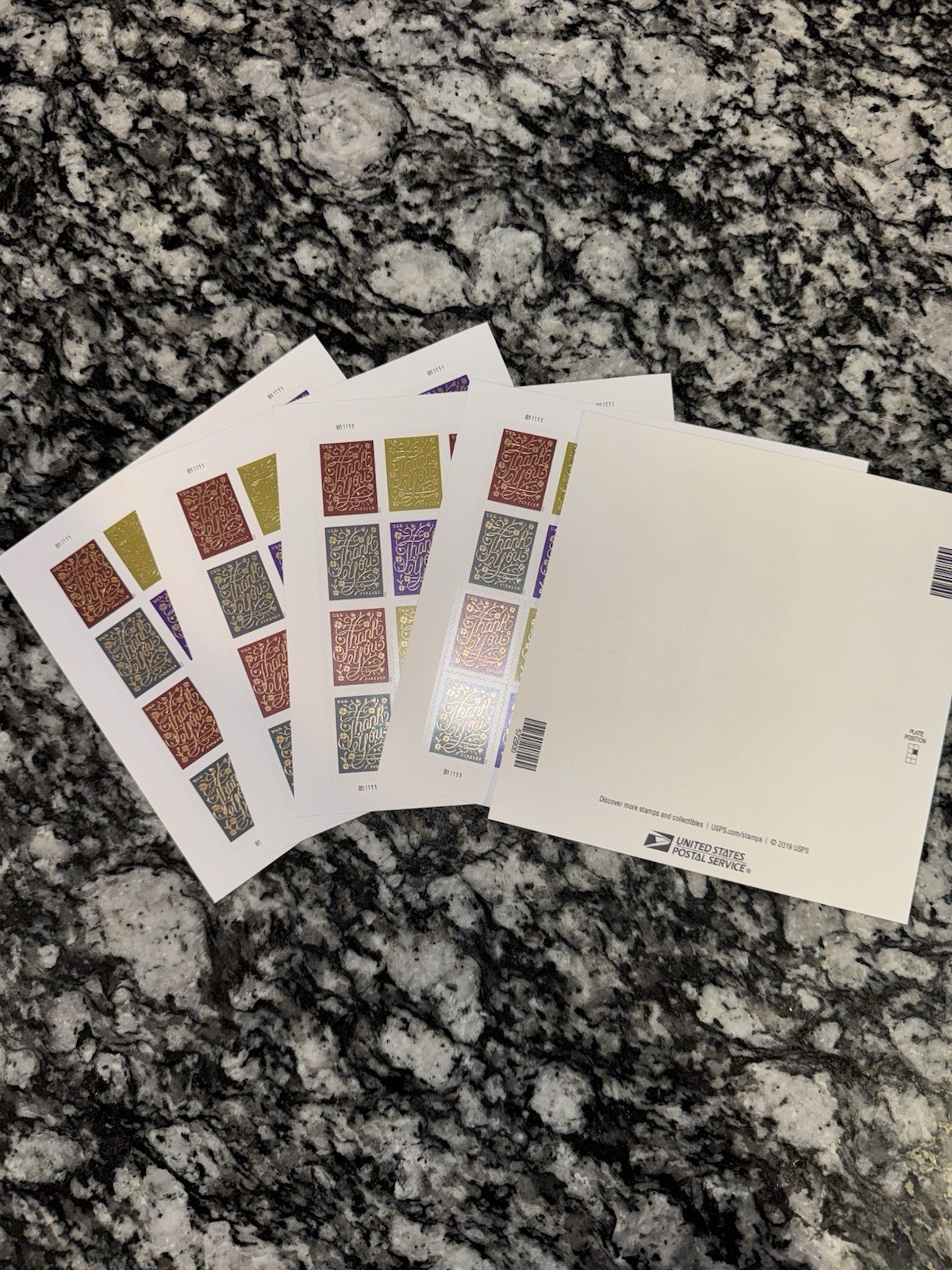 2020 USPS SHEET OF 20 FIRST CLASS LETTER STAMPS- THANK YOU STAMP 78¢