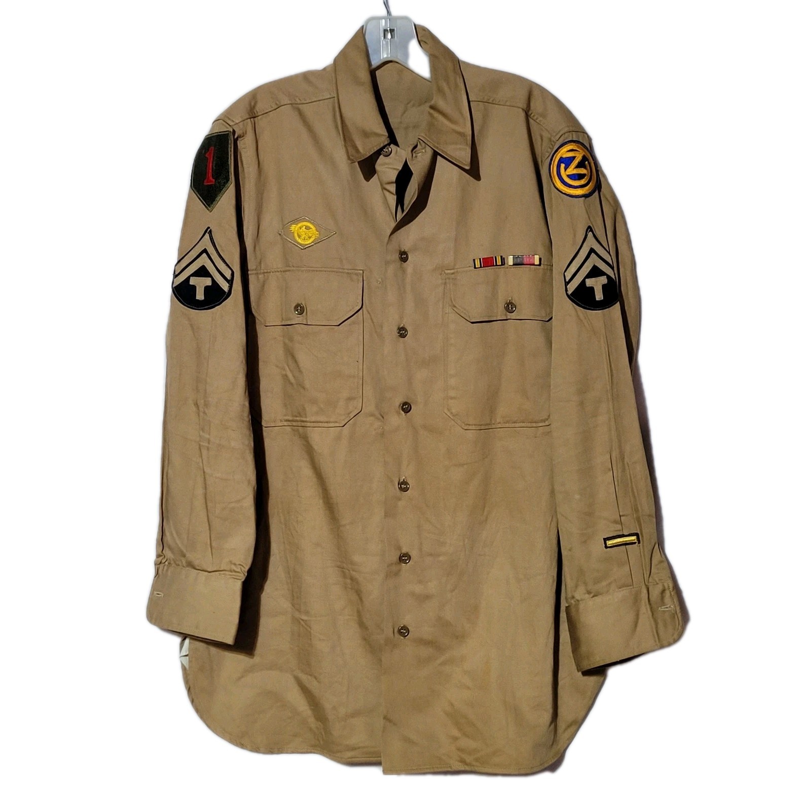 WWII US Army Uniform Shirt 15/33 LS w/ 1st Infantry & Ozark Division