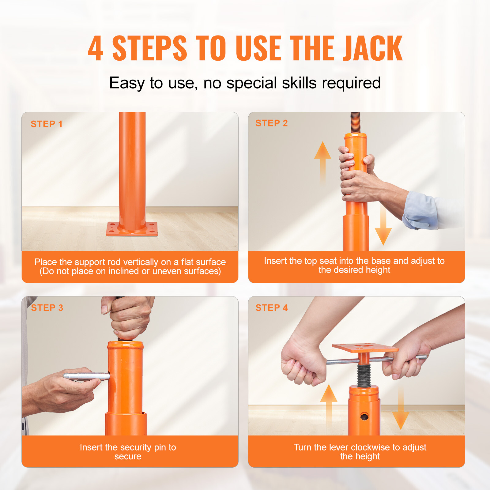 VEVOR Adjustable Floor Jack Post House Floor Leveling Lift 54"-150" Height Range