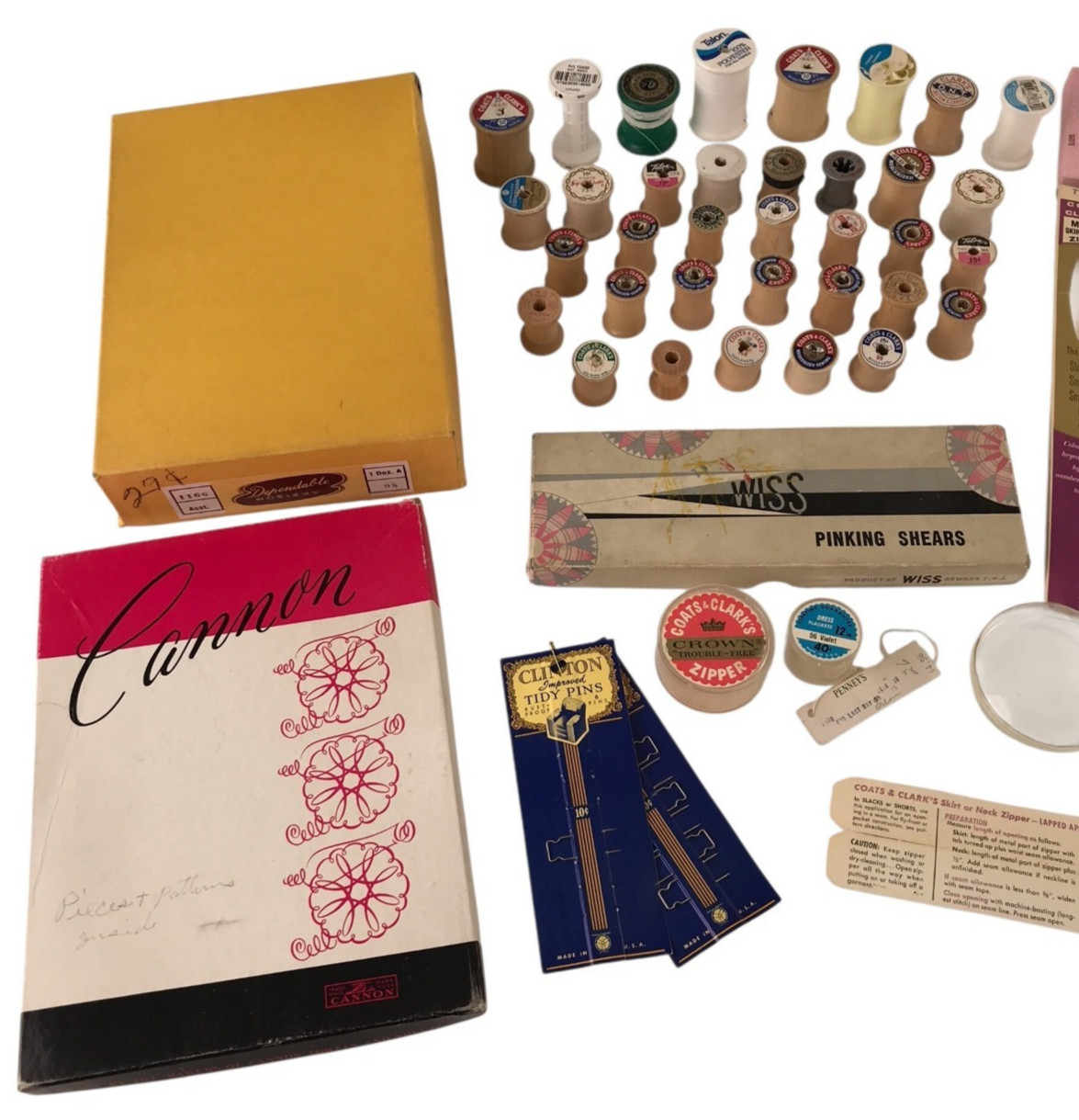 Sewing Packaging Lot Vintage 30 Wooden Thread Spools + Boxes Hosiery Needles