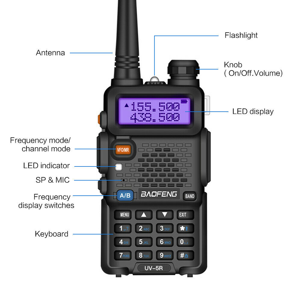 Baofeng UV-5R Walkie Talkies With Hand Mic VHF UHF Two-way Radio Dual Band Range
