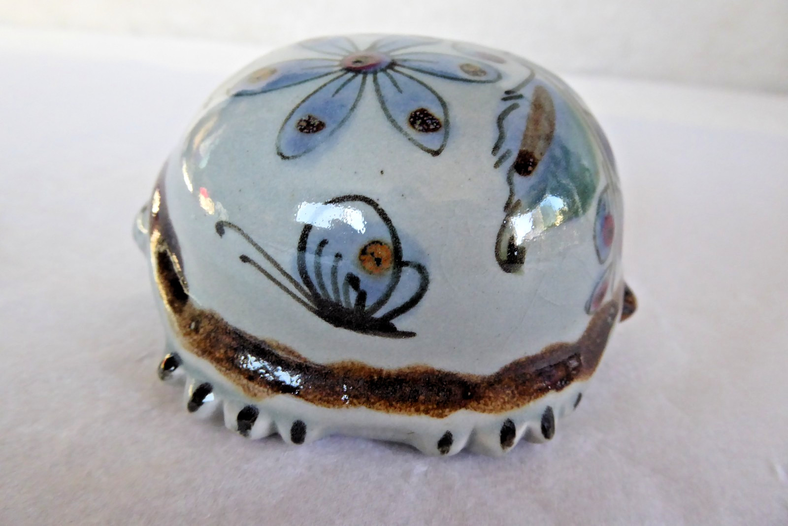 Fred & Barbara Meiers Vintage Hand Painted Ceramic Turtle Figurine Mexico KE 3.5