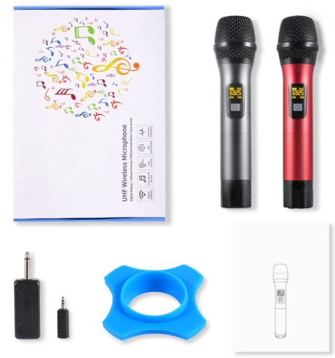 Micrófonos Inalámbricos UHF Duales 50m con Receptor Recargable Karaoke, Nuevo