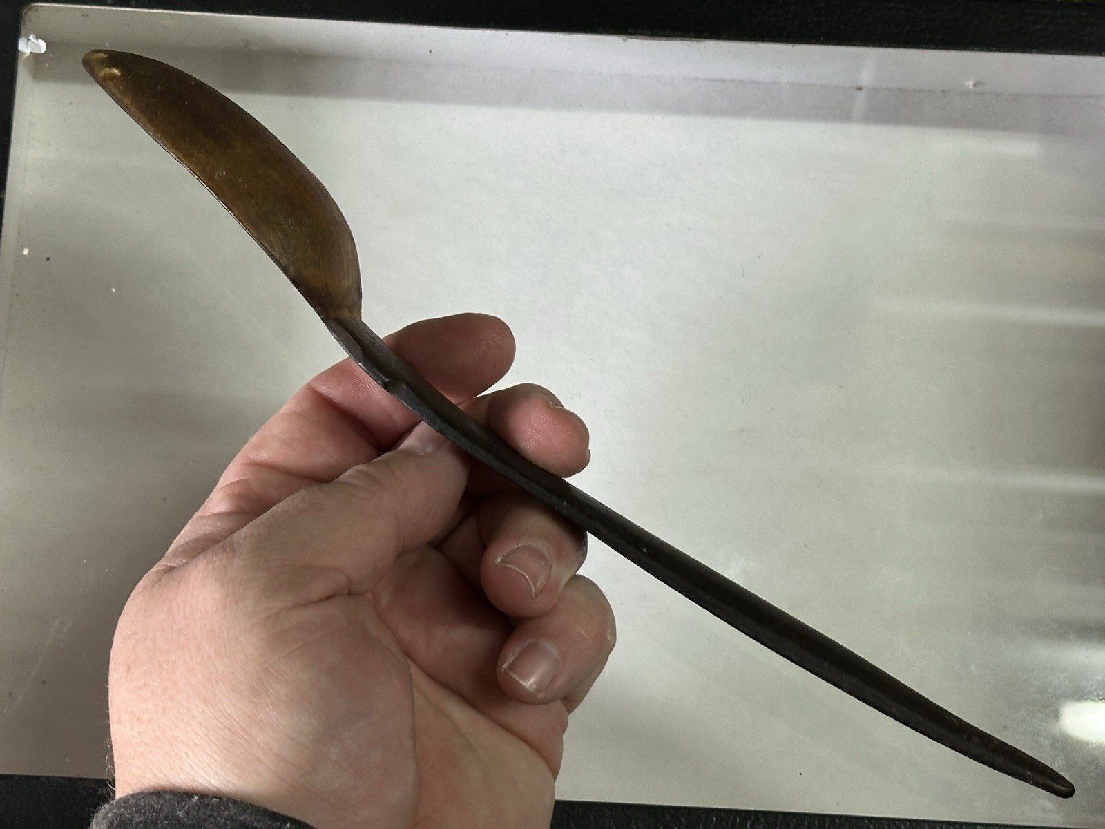 19th C Native American Plains Indian Sioux Carved Horn Spoon Scoop Ladle 10 1/4”