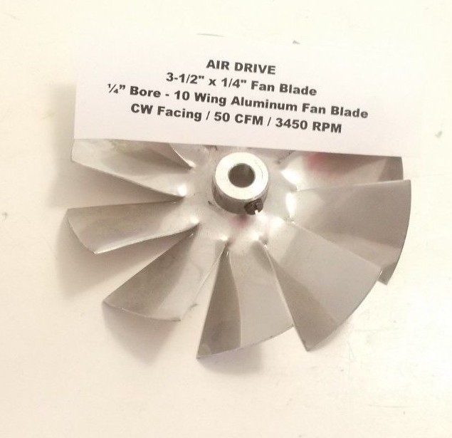AIR DRIVE 3-1/2" x 1/4" Fan Blade - 10 Wing Aluminum Fan Blade - 1/4" Bore - CW