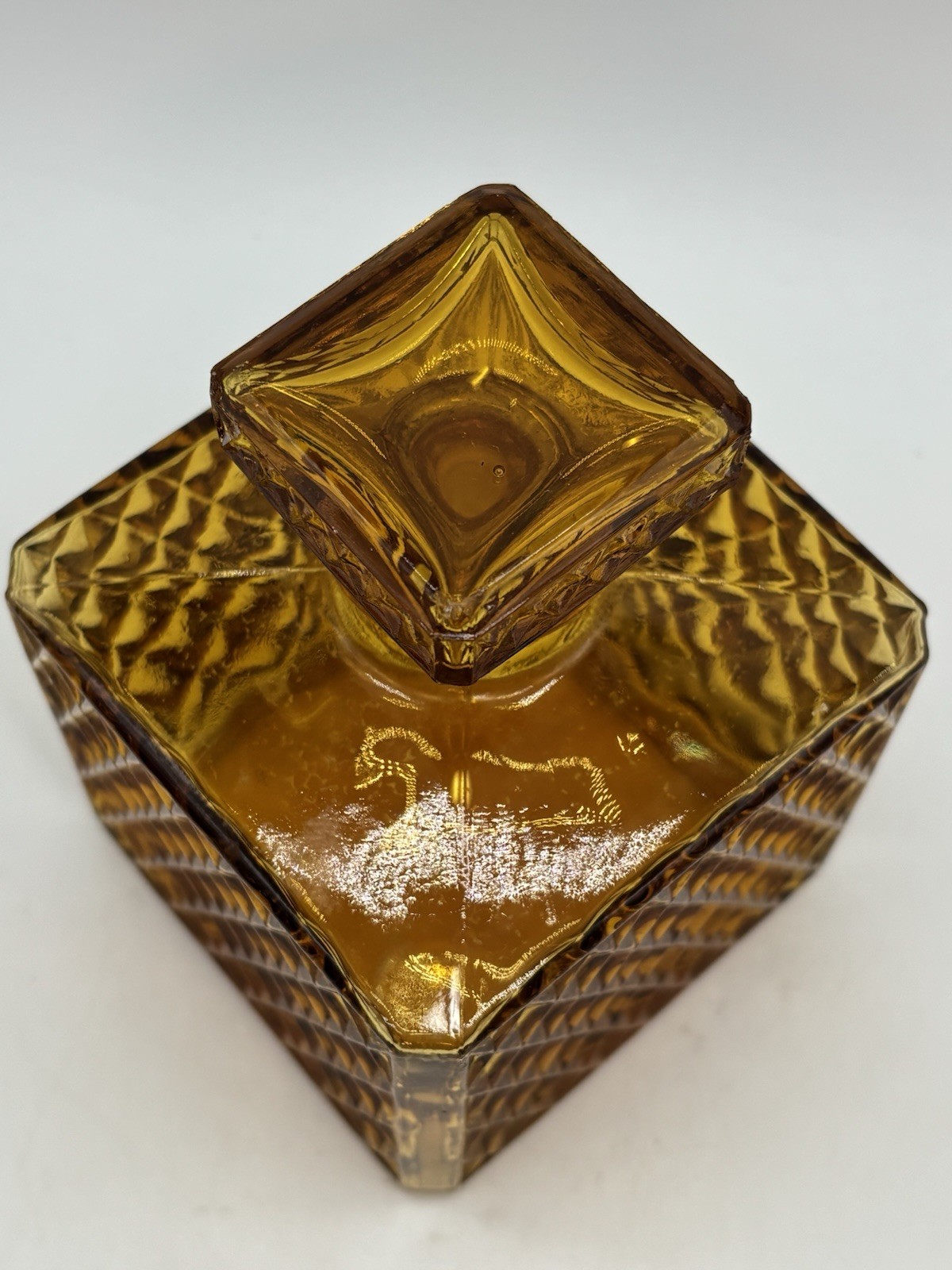 Vintage 1970’s Amber Glass Decanter/ Barware Home Decor 5”