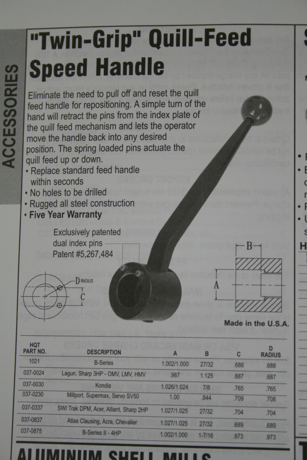 TWIN GRIP Quill Feed Speed Handle for Bridgeport mill