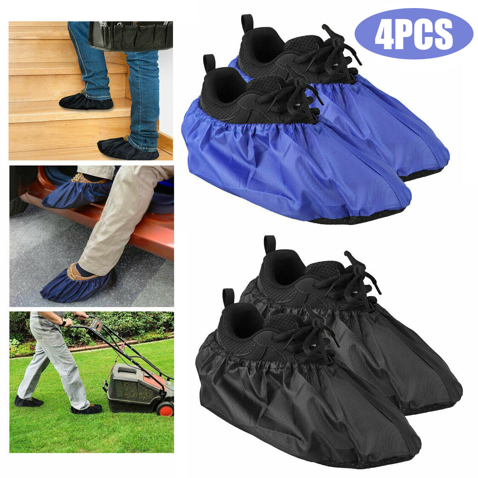 2 Pairs Waterproof Shoe Covers Washable Reusable Non Slip Sole Overshoes Booties