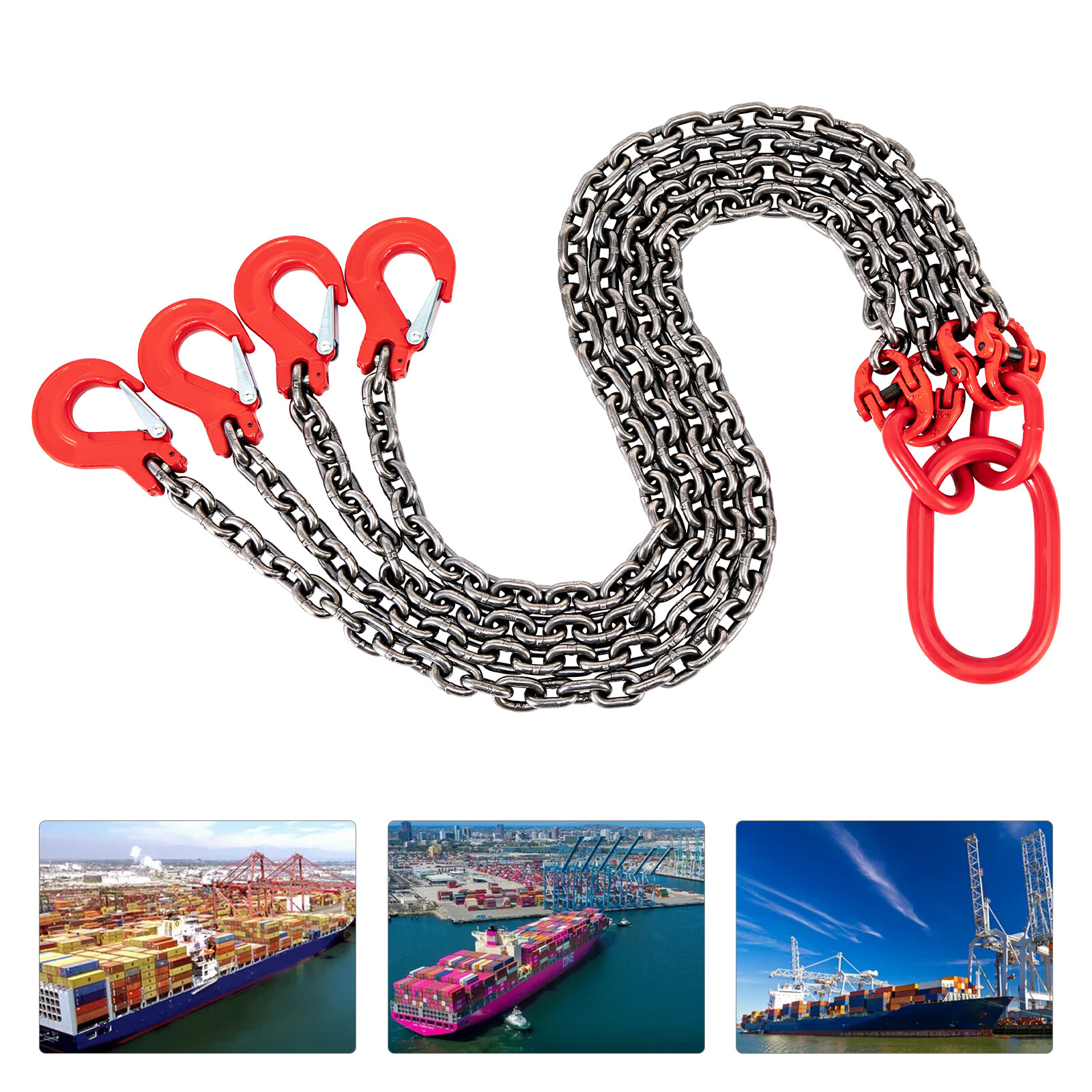 5Ton Chain Sling 5/16" in 4 Legs with Sling Hooks G80 Lifting Chain Sling Red