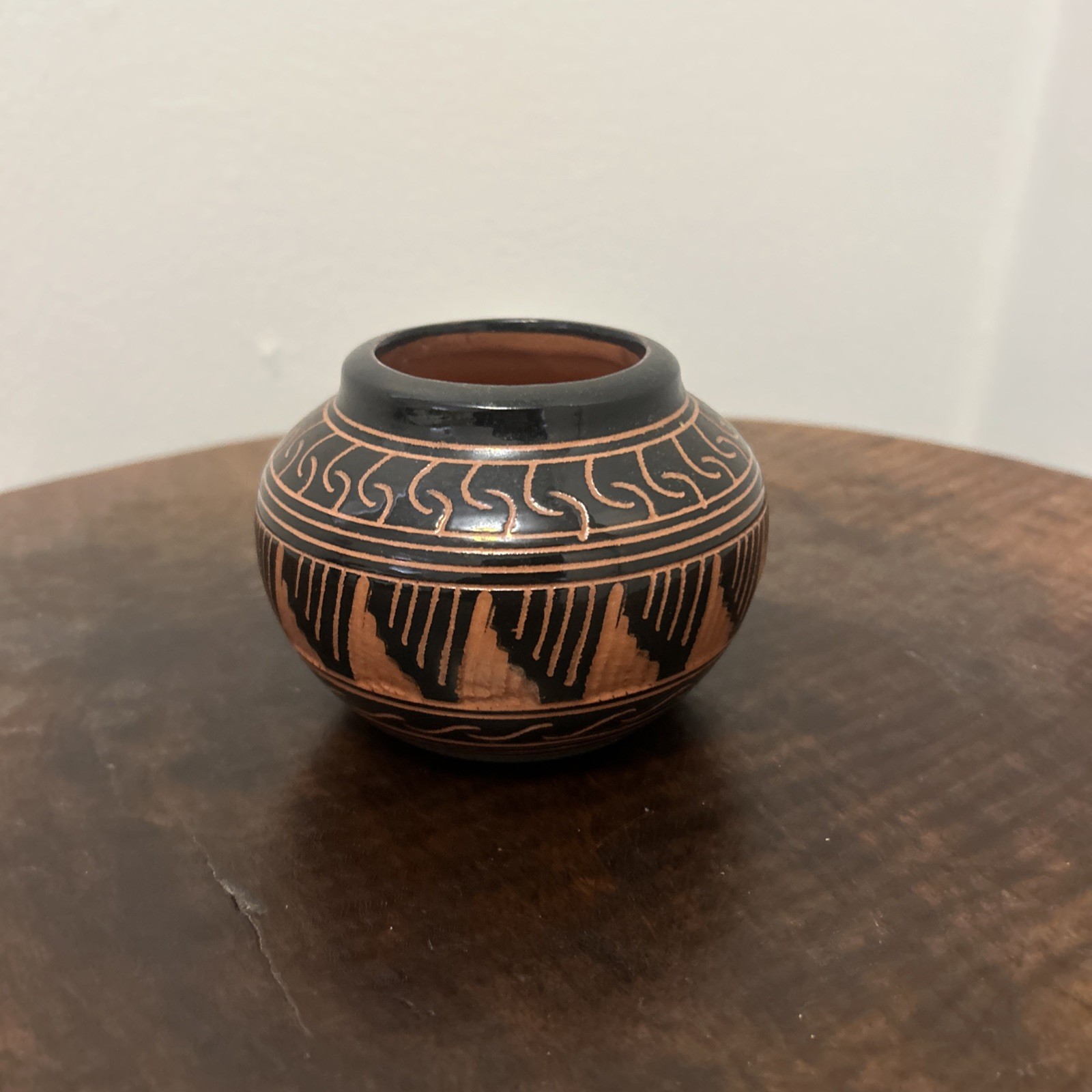 Navajo Pottery Jar Vessel Handmade Native American. Signed. Black Glaze.