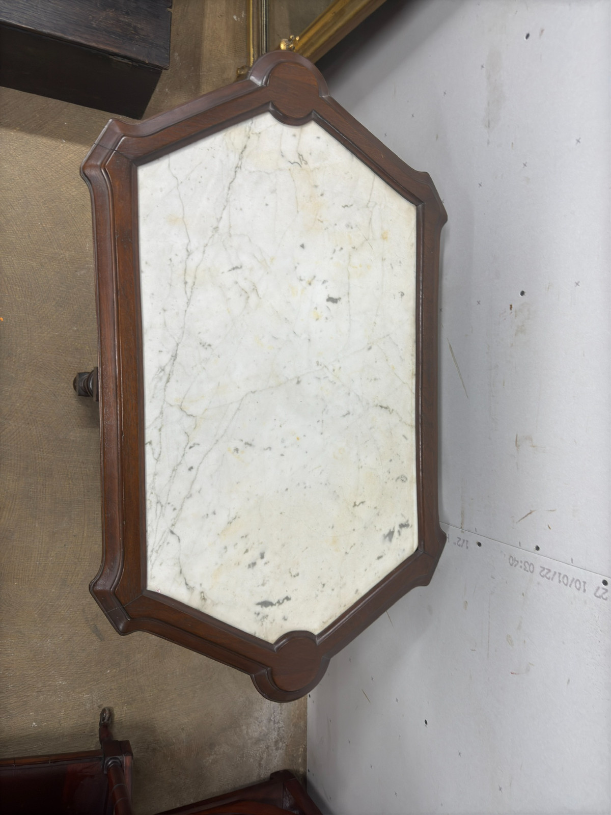 antique Rennaissance revival Victorian walnut parlor center table marble 1870