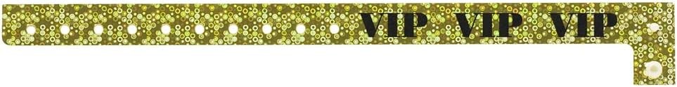 500 WristCo Premium Holographic Gold VIP Plastic Secure Snap Wristbands - 5/8" x