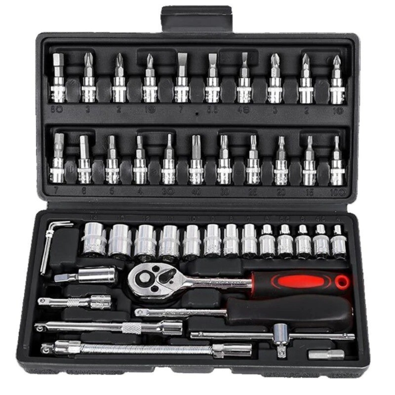 46pcs 1/4"Drive Socket Set Ratchet Wrench Set Car Tool Kit,Bit Mechanic Tool Set