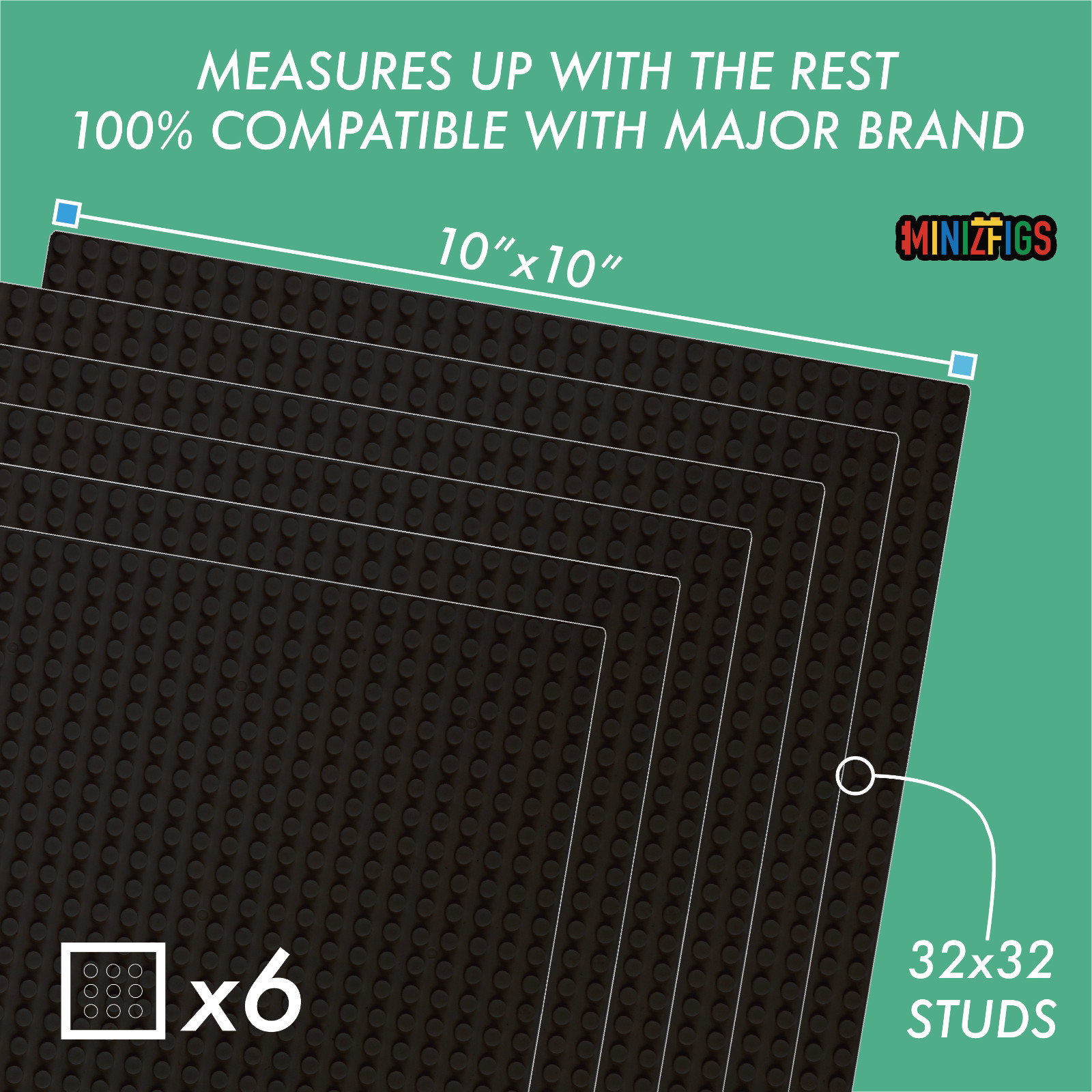 Minizfigs 10" x 10" Classic Baseplate for Lego Building Toy Bricks 32x32 Studs