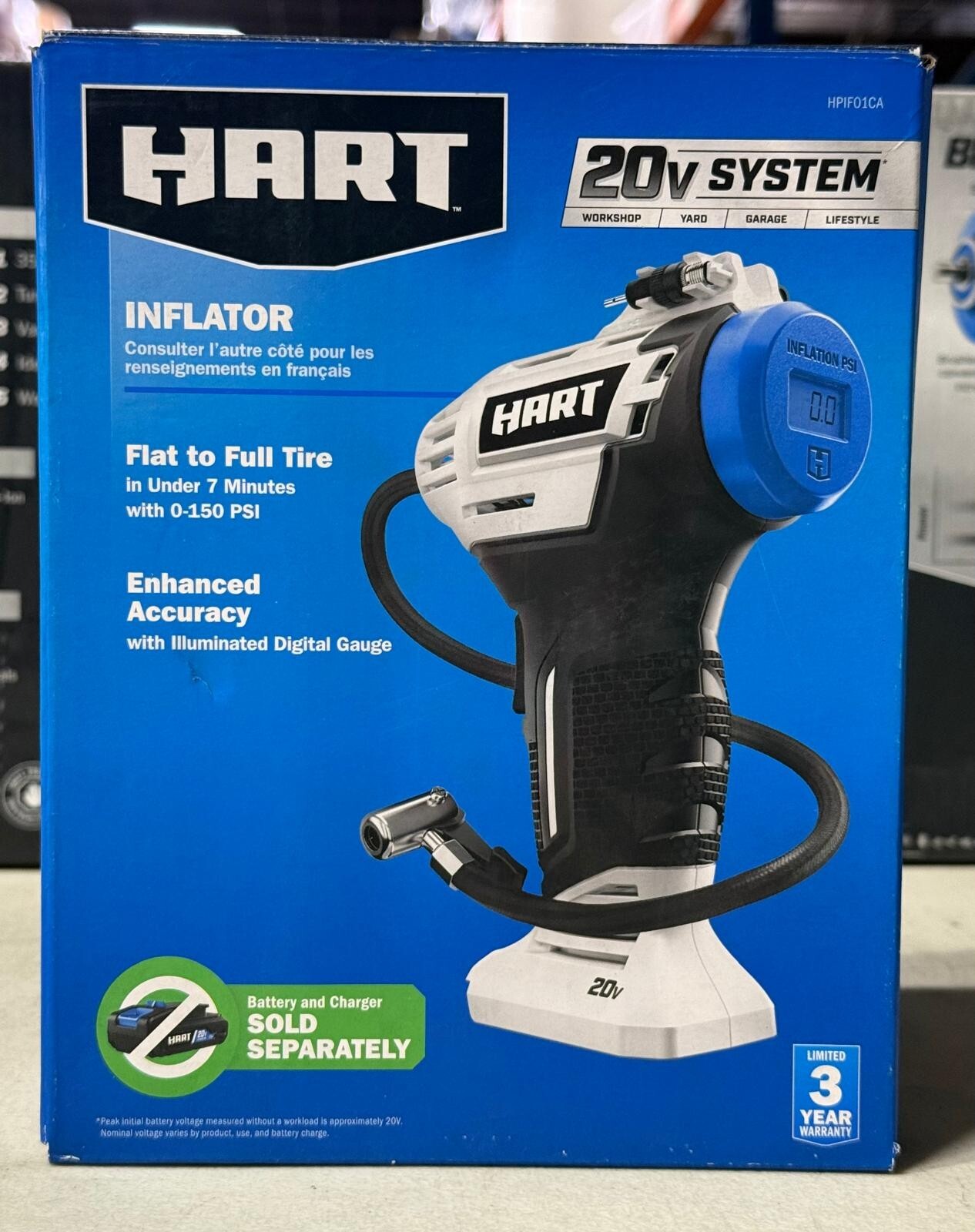 NEW HART 20-Volt Cordless Inflator Air Pump with 20-inch Hose- Tool Only