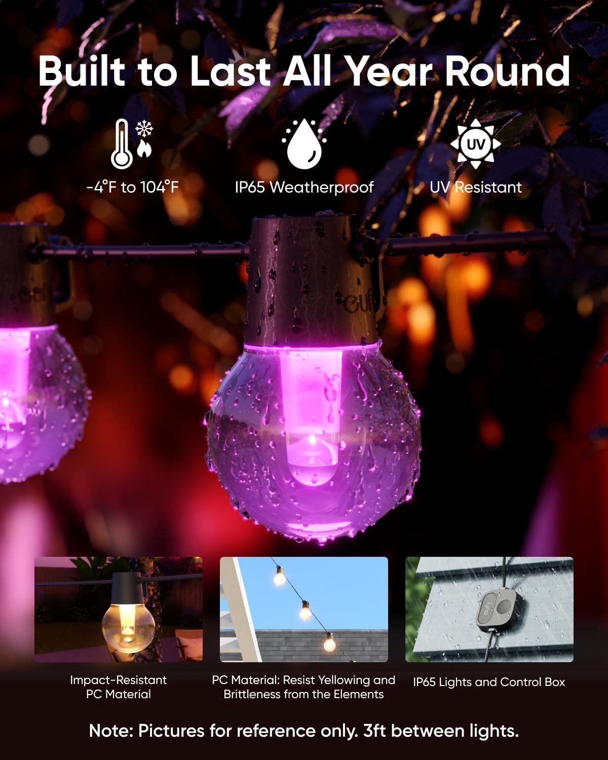 eufy Outdoor String Lights E10 96ft 30 Smart RGBWW LED Bulb IP65 Christmas Party