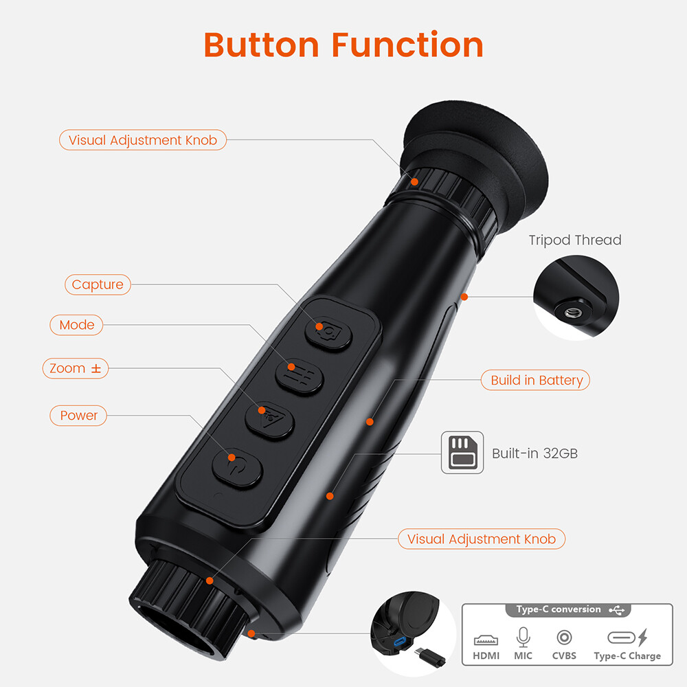 Thermal Imaging Monocular 384 x 288 Ai Resolution,15mm 60Hz Thermal Night Vision
